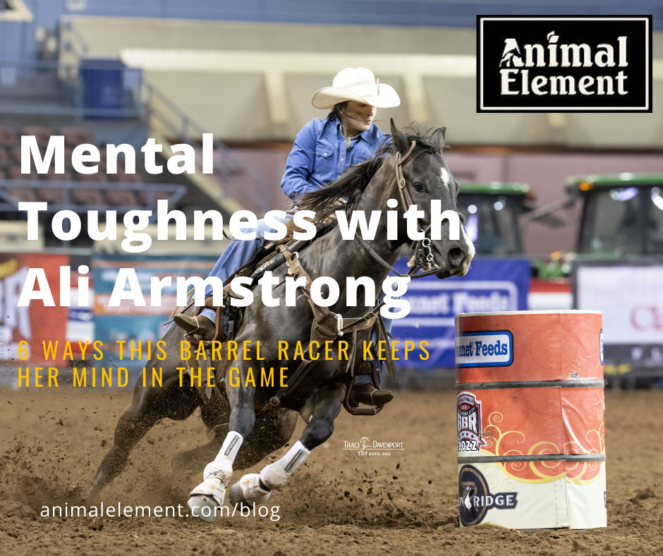 Ali Armstrong barrel racing with the title of the blog about mental toughness over the image.