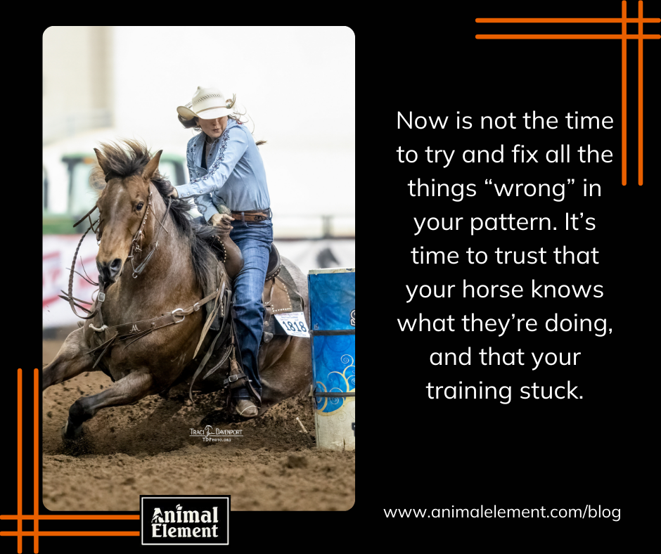image-of-blonde-woman-barrel-racing-with-quote-from-blog-about-trusting-that-your-horse-knows-their-training