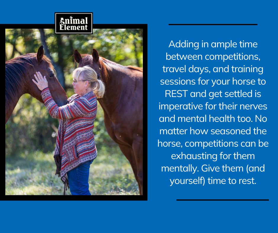 image-of-blond-woman-petting-horses-with-a-blurb-about-letting-your-horse-rest-during-a-grueling-schedule