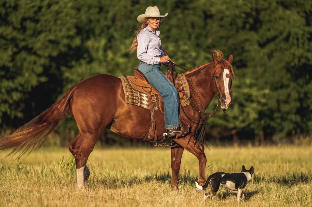 woman-in-cowboy-hat-riding-a-horse-with-tips-on-shopping-holiday-sales