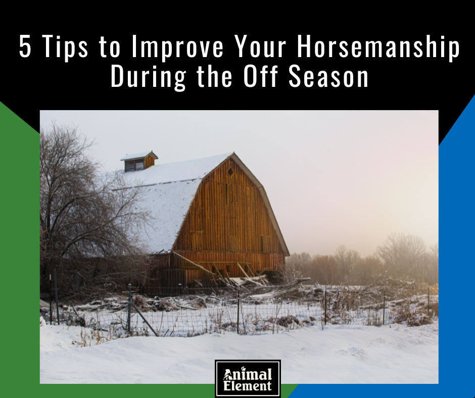 5-tips-to-improve-your-horsemanship-in-the-off-season-with-image-of-snow-covered-red-barn