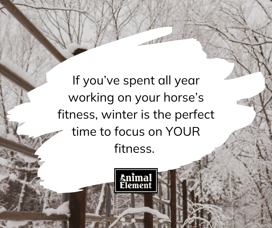 background-image-of-snowy-trees-and-fence-with-a-text-blurb-about-focusing-on-your-fitness-to-improve-horsemanship